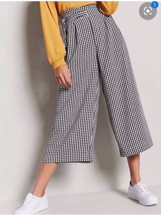 Zara Pants - Zara Black and White Gingham Cropped Wide-Leg Pants Pull On Waist Side Tie Sz M